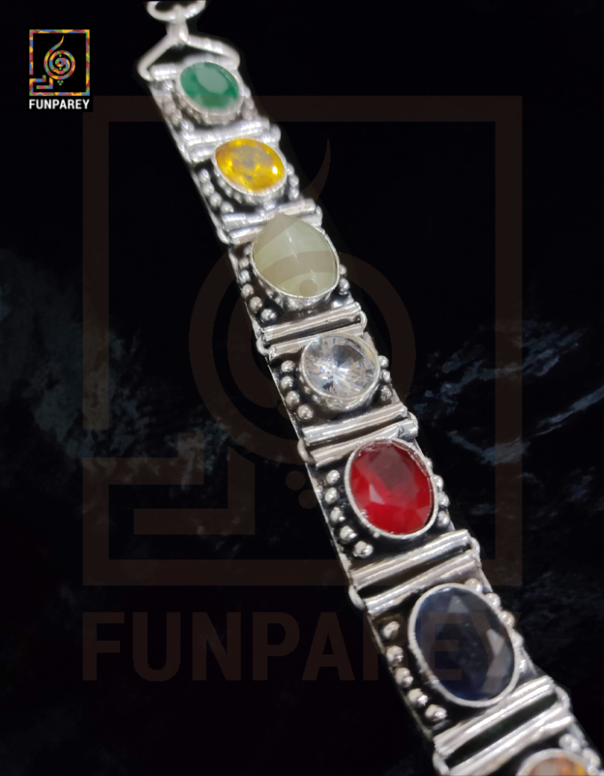 Tribal Oxidized Metal Bracelet with Natural Stones "Glazed" - Image 4