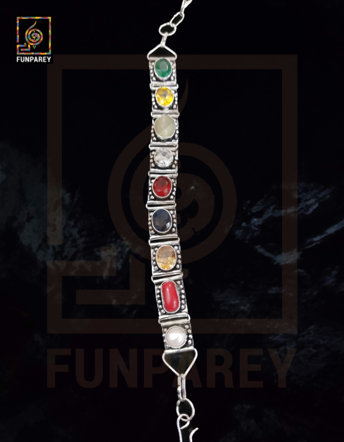 Tribal Oxidized Metal Bracelet with Natural Stones "Glazed"