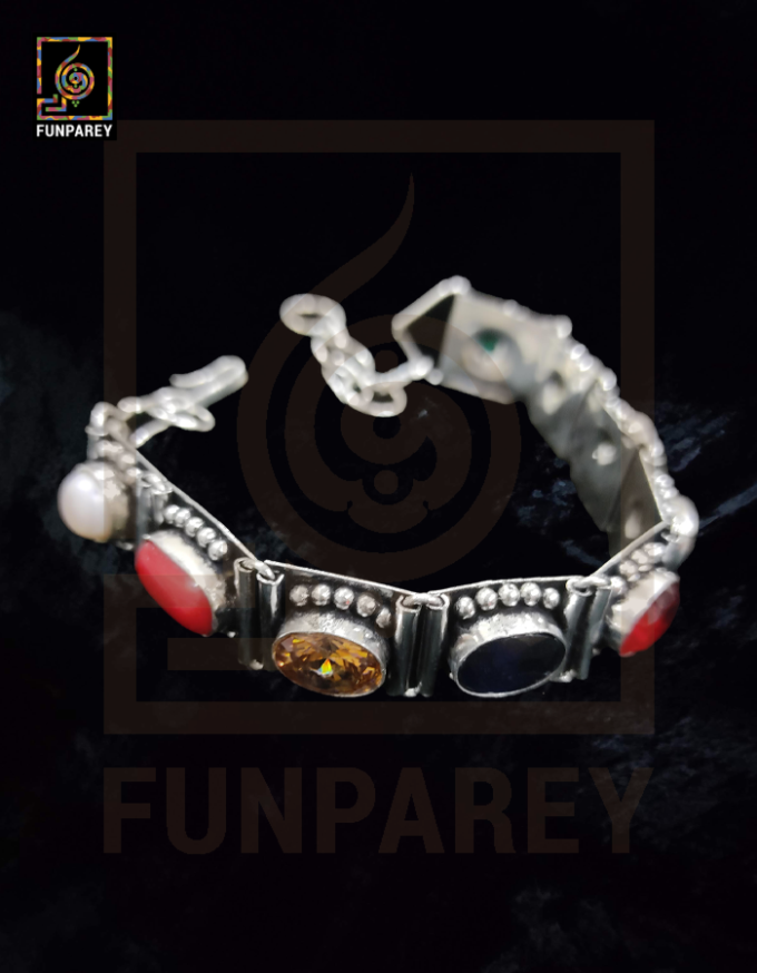 Tribal Oxidized Metal Bracelet with Natural Stones "Glazed" - Image 7