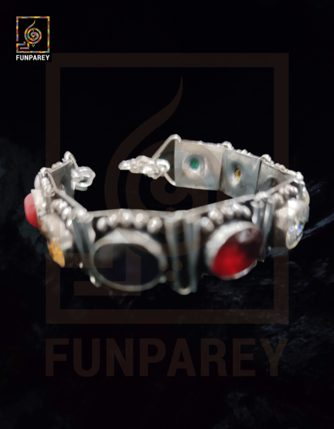 Tribal Oxidized Metal Bracelet with Natural Stones "Glazed" - Image 3
