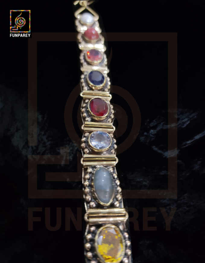 Tribal Oxidized Metal Bracelet with Natural Stones "Auric" - Image 2