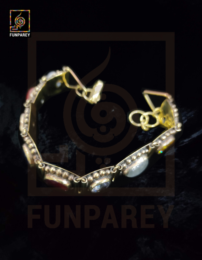 Tribal Oxidized Metal Bracelet with Natural Stones "Auric" - Image 3