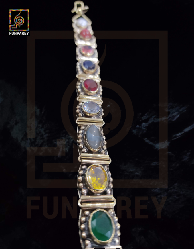 Tribal Oxidized Metal Bracelet with Natural Stones "Auric" - Image 7