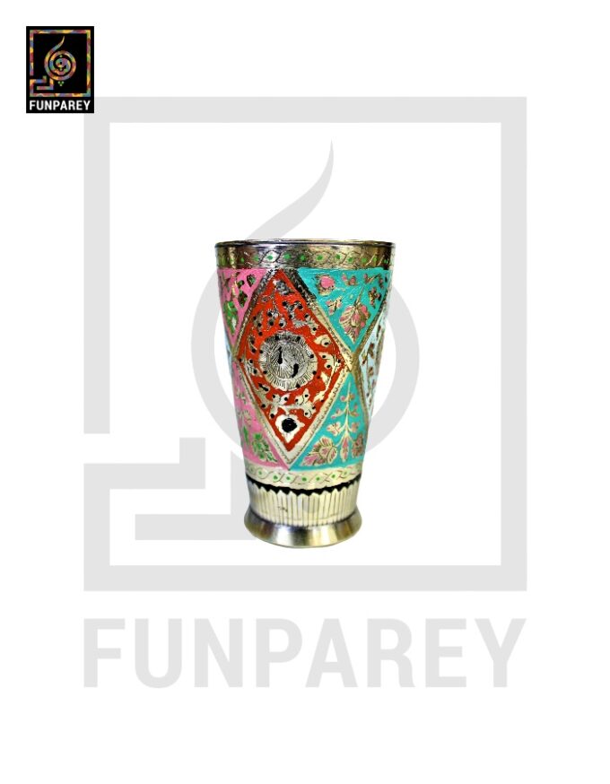 Handmade Antique Brass Jug Set with Colored Motif - Image 8