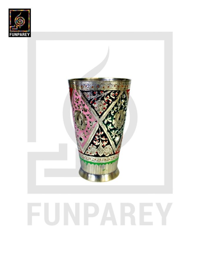 Handmade Antique Brass Jug Set with Colored Motif - Image 7