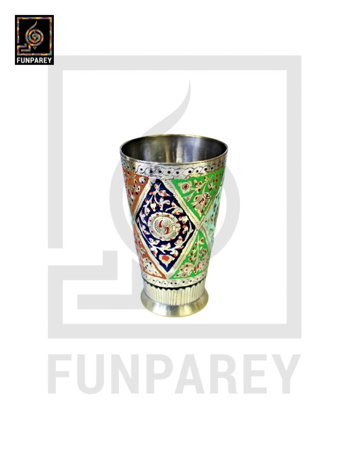 Handmade Antique Brass Jug Set with Colored Motif - Image 6