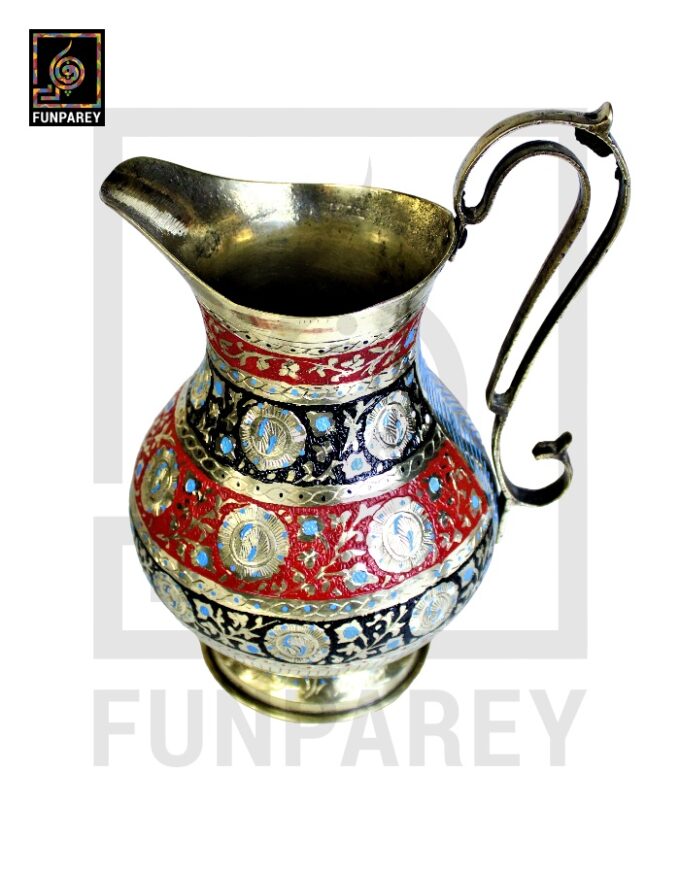 Handmade Antique Brass Jug Set with Colored Motif - Image 12