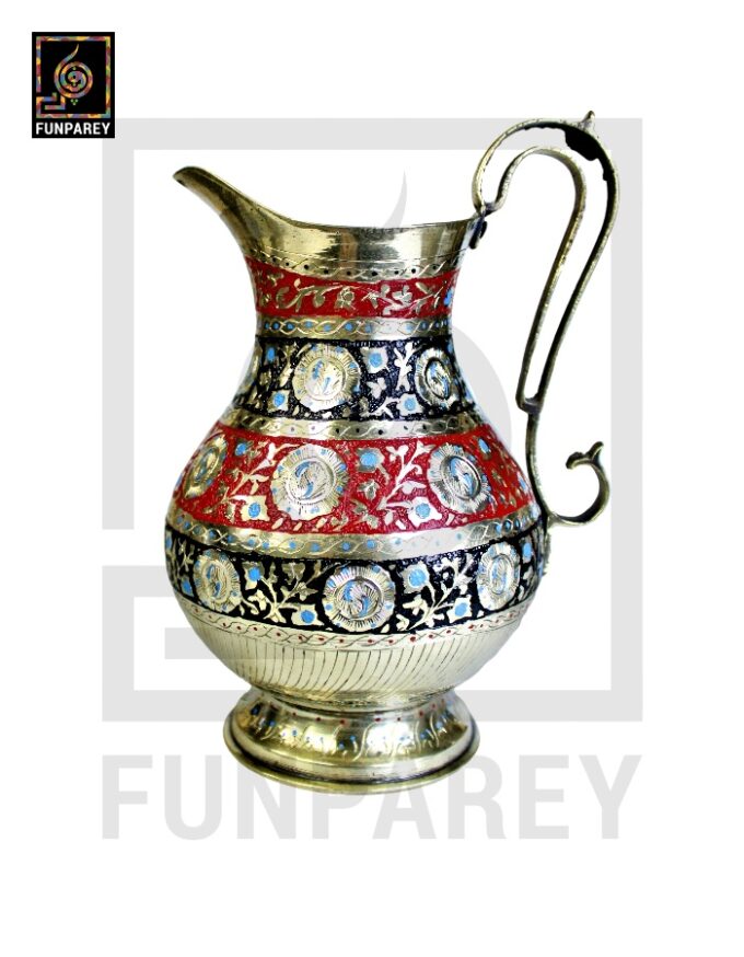 Handmade Antique Brass Jug Set with Colored Motif - Image 13