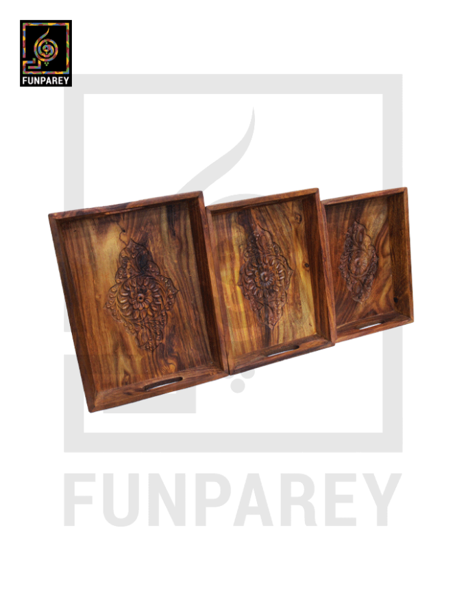 Wooden Tray Set Distinct Carving - Image 7
