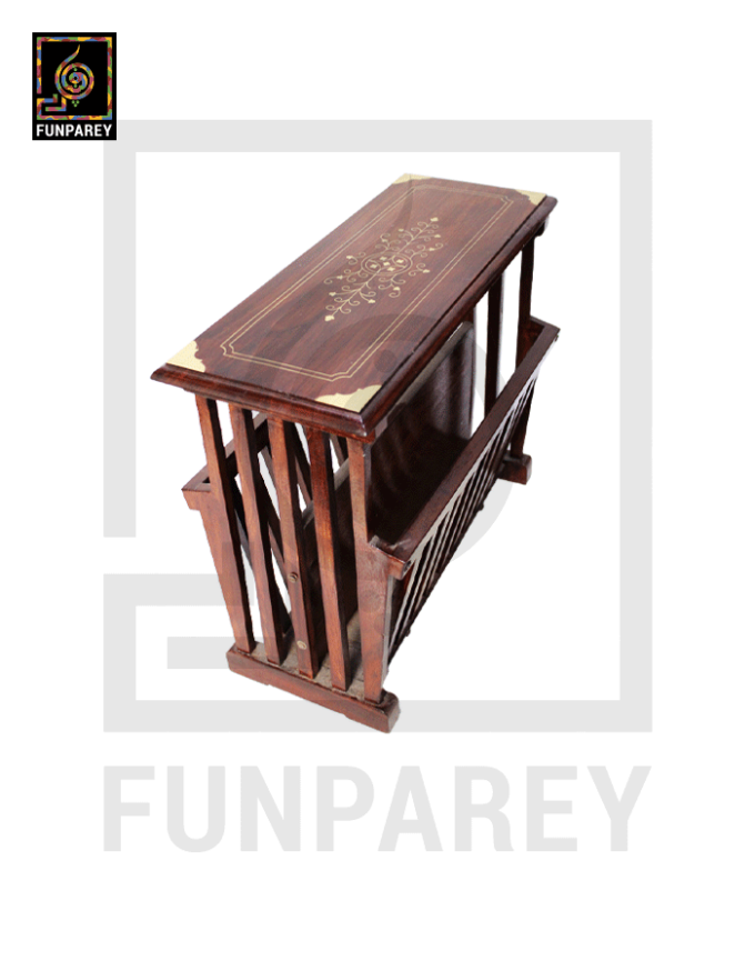 Handmade Wooden Magazine Rack 20" Rectangular with Brass Work - Image 3