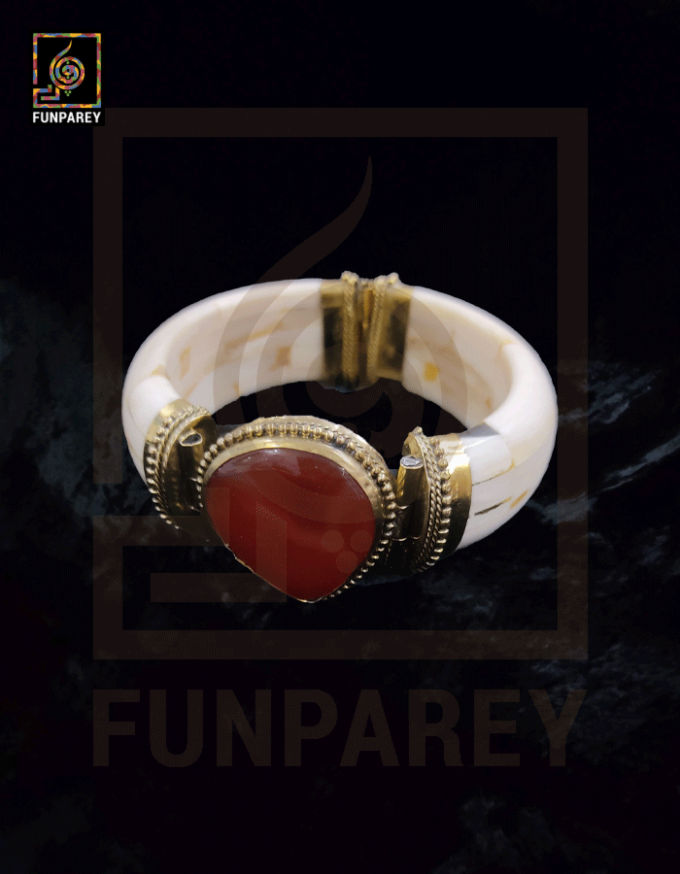 Ethnic Tribal Camel Bone Bracelet with Red Agate Stone - Image 2