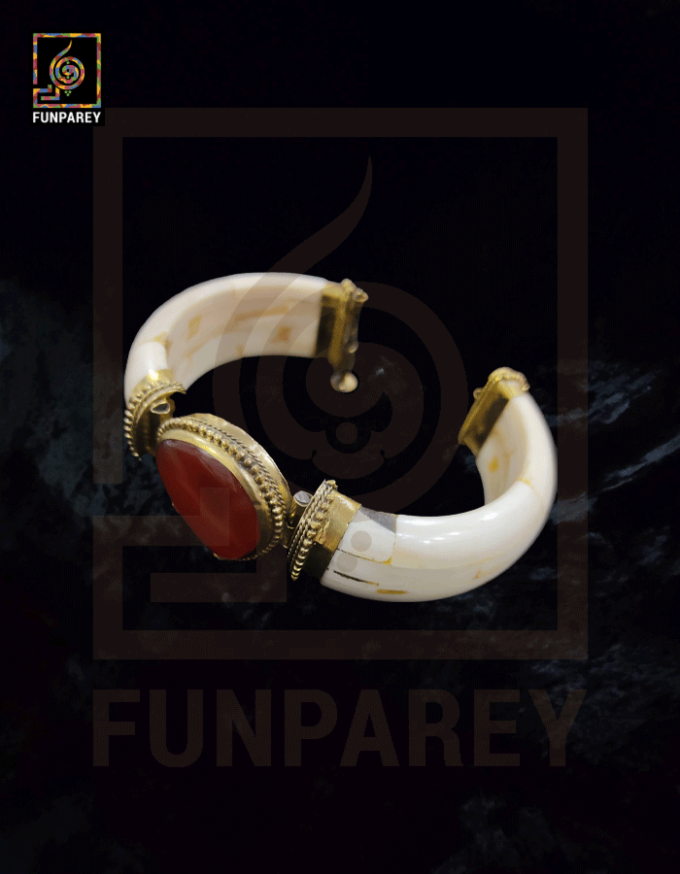 Ethnic Tribal Camel Bone Bracelet with Red Agate Stone - Image 11