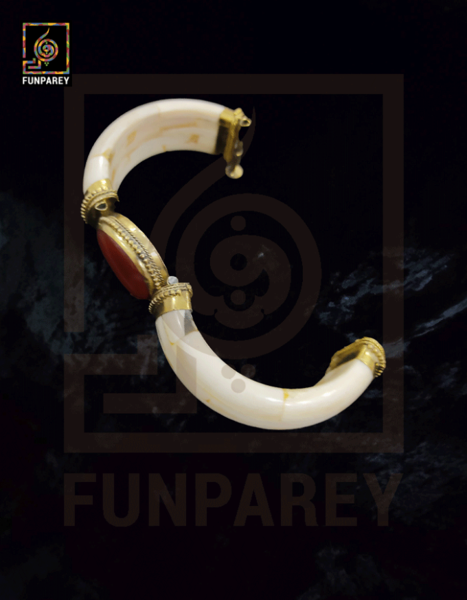 Ethnic Tribal Camel Bone Bracelet with Red Agate Stone - Image 12