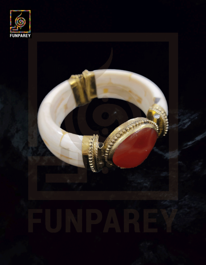 Ethnic Tribal Camel Bone Bracelet with Red Agate Stone