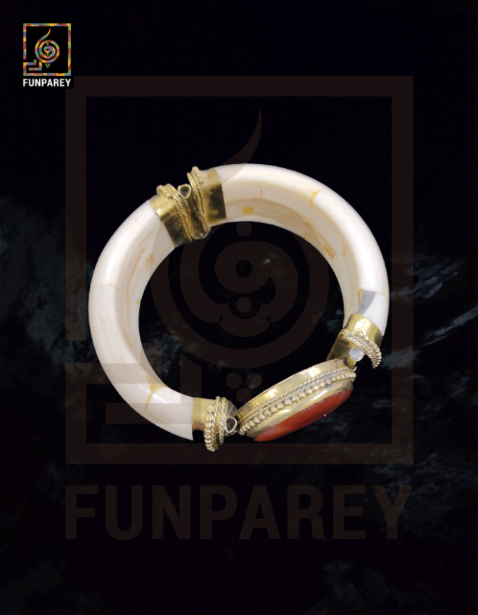 Ethnic Tribal Camel Bone Bracelet with Red Agate Stone - Image 5