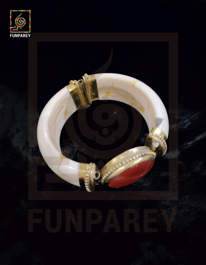 Ethnic Tribal Camel Bone Bracelet with Red Agate Stone - Image 6