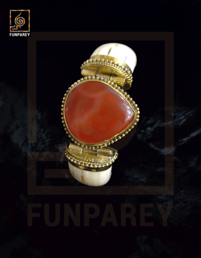 Ethnic Tribal Camel Bone Bracelet with Red Agate Stone - Image 7