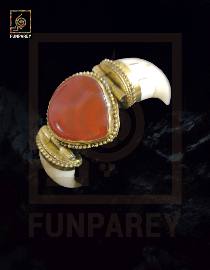 Ethnic Tribal Camel Bone Bracelet with Red Agate Stone - Image 3