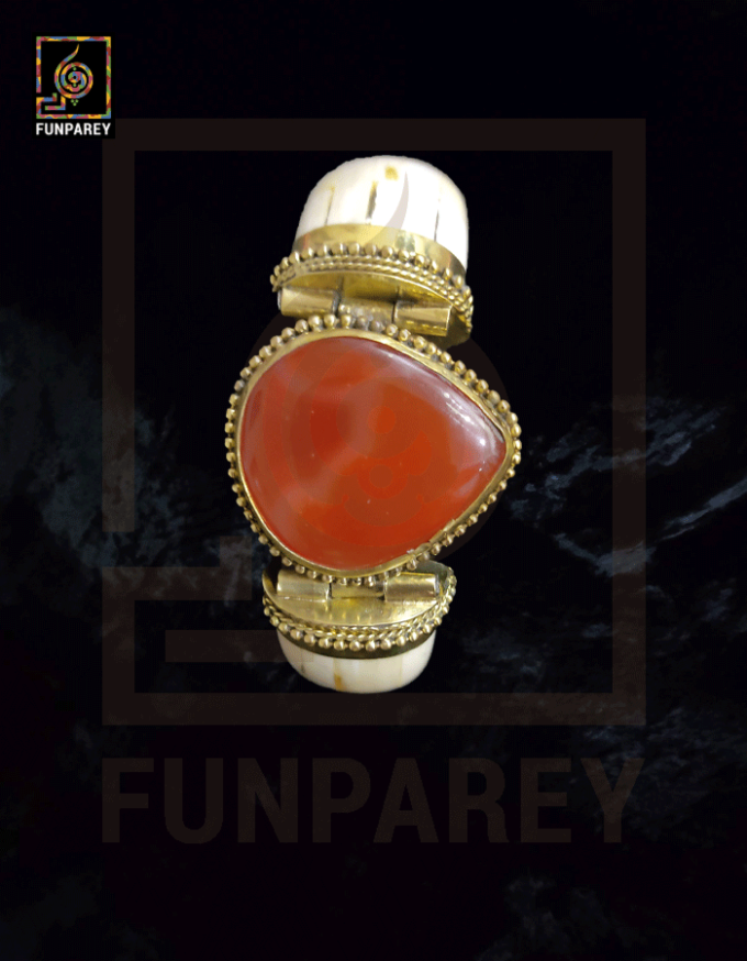Ethnic Tribal Camel Bone Bracelet with Red Agate Stone - Image 8