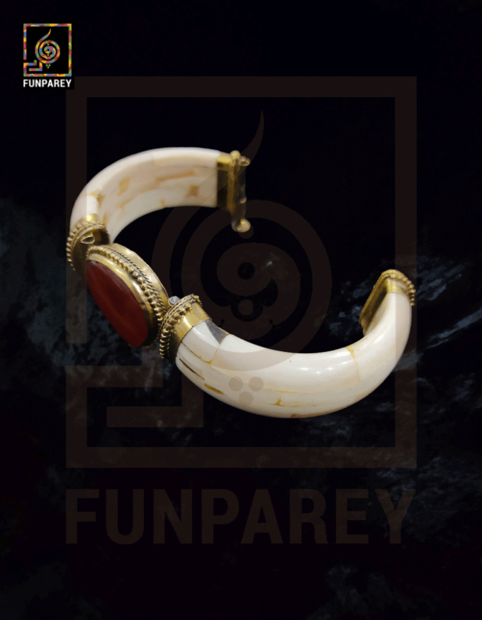 Ethnic Tribal Camel Bone Bracelet with Red Agate Stone - Image 9