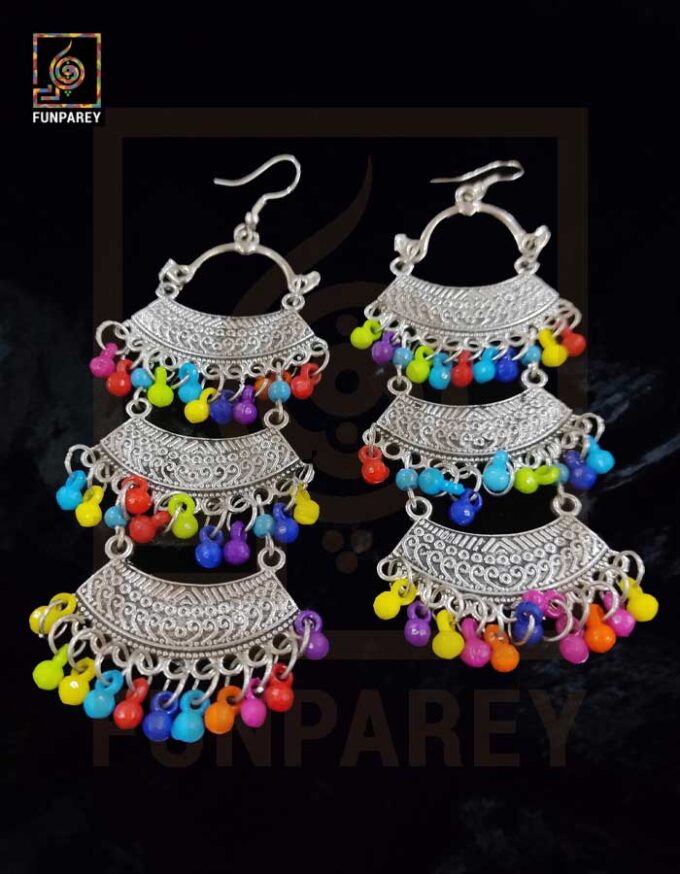 Ethnic Tribal Multicolor Arch Trailing Earrings "Glazed" - Image 4