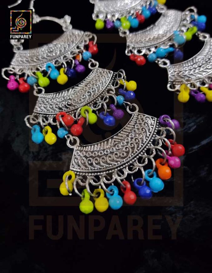 Ethnic Tribal Multicolor Arch Trailing Earrings "Glazed" - Image 2