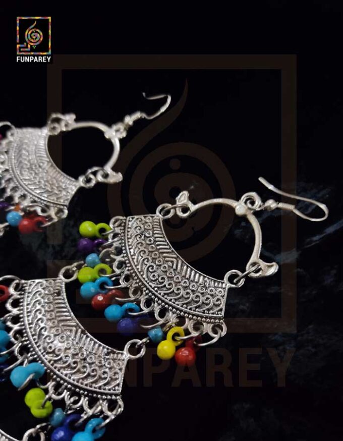 Ethnic Tribal Multicolor Arch Trailing Earrings "Glazed" - Image 3