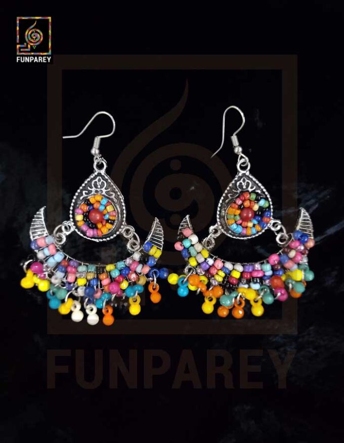 Tribal Oxidized Metal Multicolor Crescent Earrings "Jazzed" - Image 4