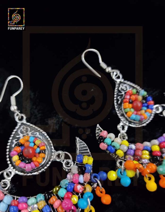Tribal Oxidized Metal Multicolor Crescent Earrings "Jazzed" - Image 2