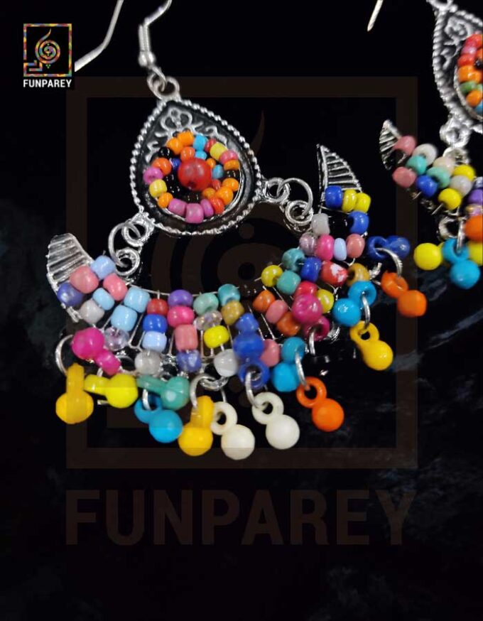 Tribal Oxidized Metal Multicolor Crescent Earrings "Jazzed" - Image 3