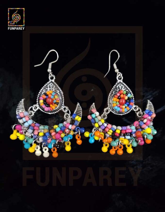 Tribal Oxidized Metal Multicolor Crescent Earrings "Jazzed"
