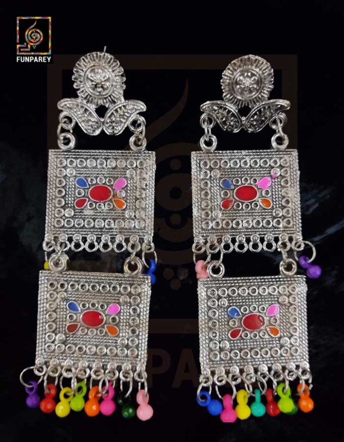 Oxidized Metal Trailing Earrings "Rhombus"