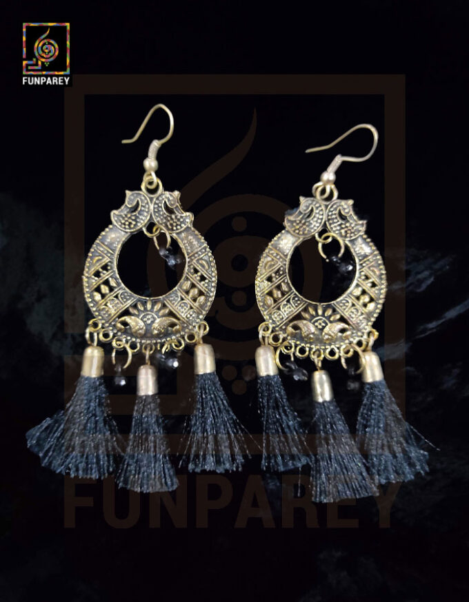 Tribal Oxidized Metal Golden Moon Earrings "Dark Tussle"