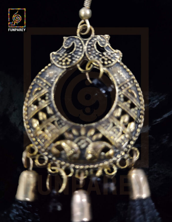 Tribal Oxidized Metal Golden Moon Earrings "Dark Tussle" - Image 6