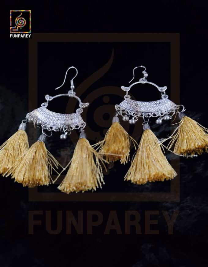 Ethnic Oxidized Metal Arch Earrings "Fawn Tussle" - Image 4