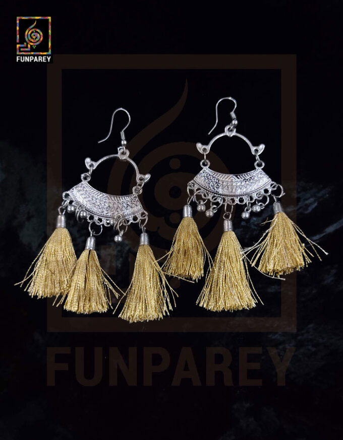 Ethnic Oxidized Metal Arch Earrings "Fawn Tussle" - Image 5