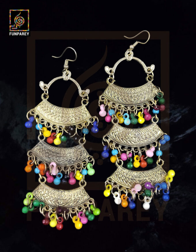 Ethnic Tribal Multicolor Arch Trailing Earrings "Auric"