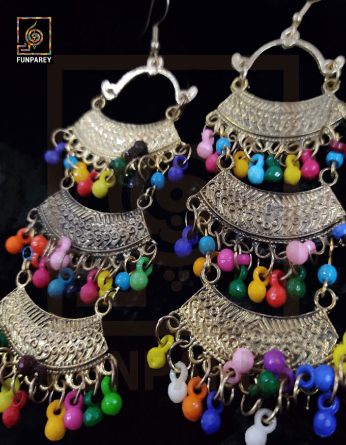 Ethnic Tribal Multicolor Arch Trailing Earrings "Auric" - Image 2