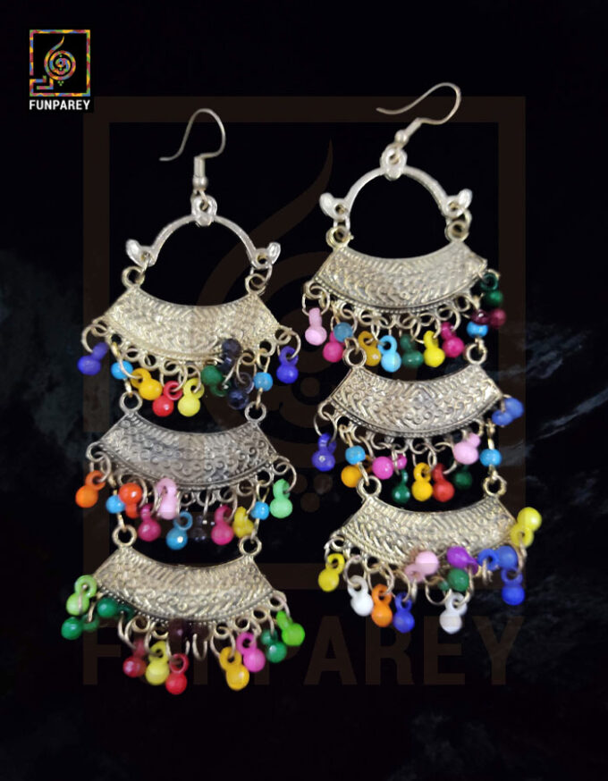 Ethnic Tribal Multicolor Arch Trailing Earrings "Auric" - Image 5