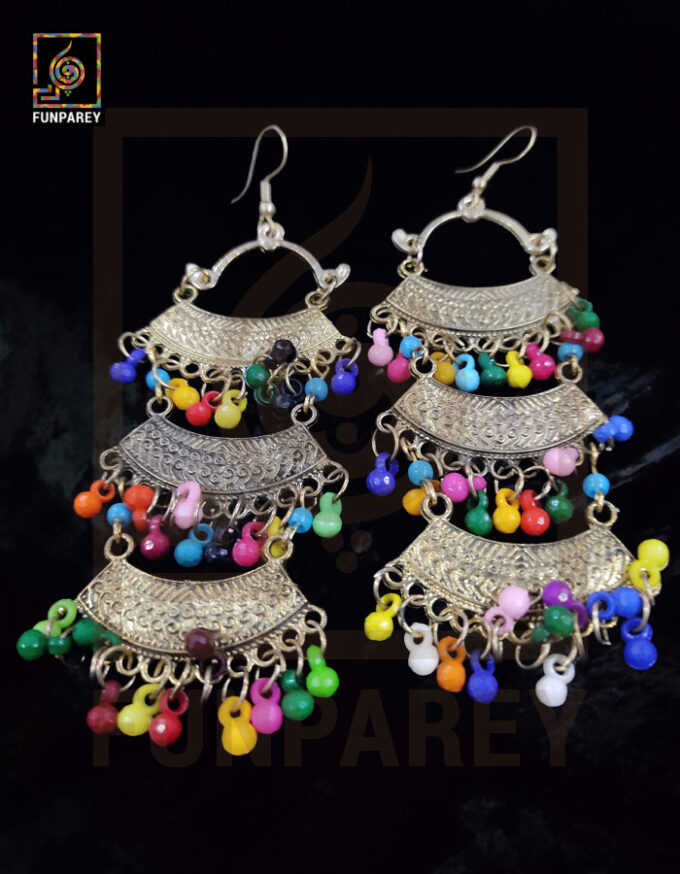 Ethnic Tribal Multicolor Arch Trailing Earrings "Auric" - Image 3