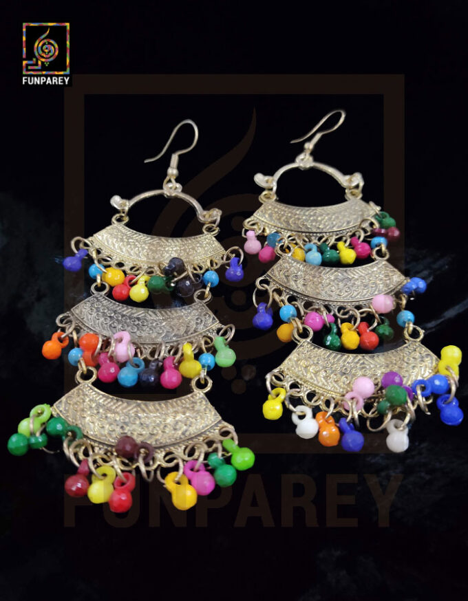 Ethnic Tribal Multicolor Arch Trailing Earrings "Auric" - Image 6