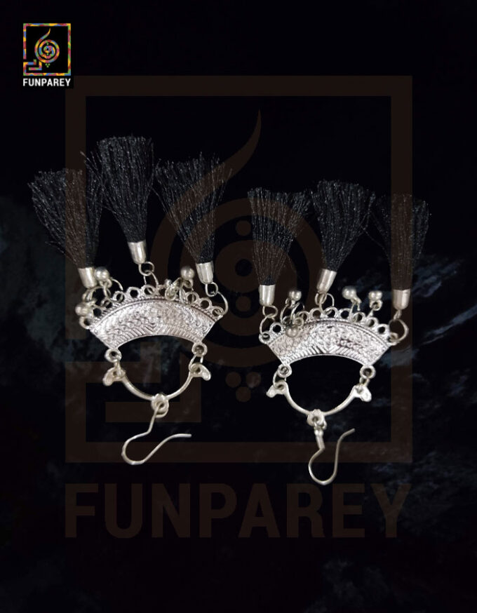 Ethnic Oxidized Metal Arch Earrings "Black Tussle" - Image 3