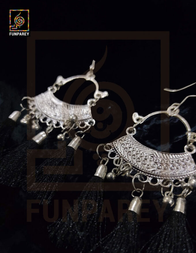 Ethnic Oxidized Metal Arch Earrings "Black Tussle" - Image 2