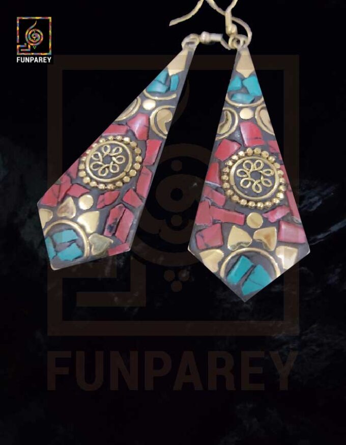Ethnic Tribal Metallic Earrings "Shard Rubic" - Image 5