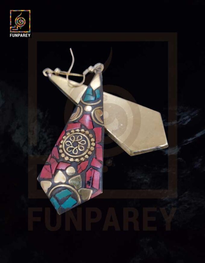 Ethnic Tribal Metallic Earrings "Shard Rubic" - Image 4