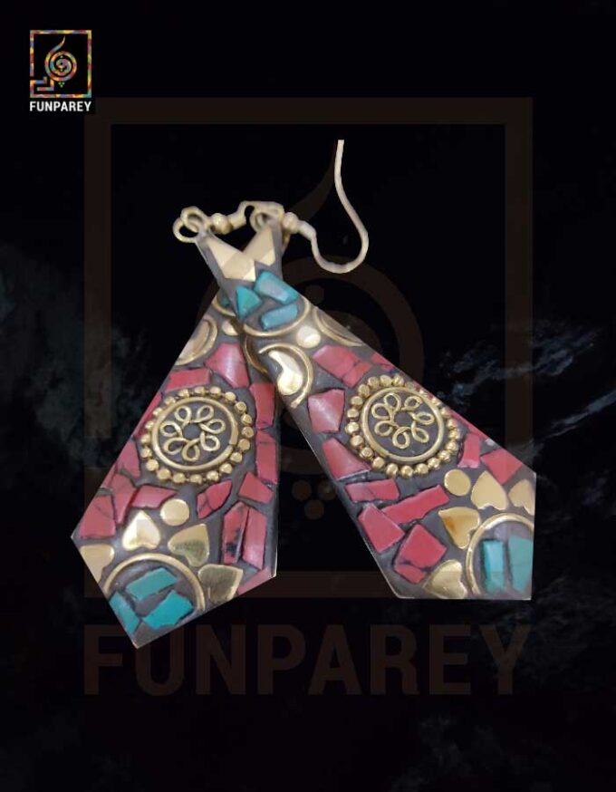 Ethnic Tribal Metallic Earrings "Shard Rubic" - Image 3