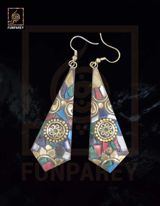 Ethnic Tribal Metallic Earrings "Shard Enamored" - Image 7