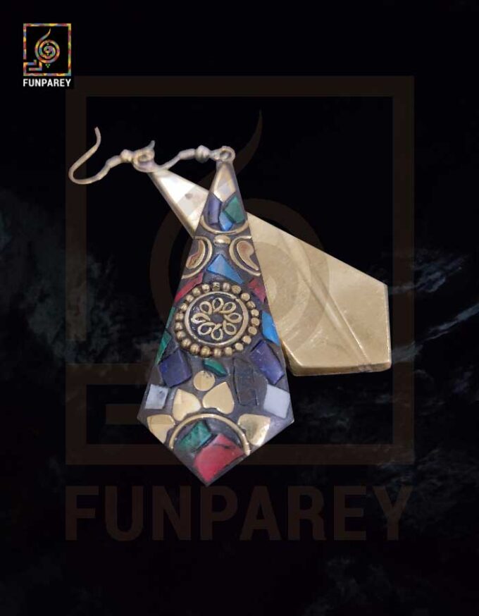 Ethnic Tribal Metallic Earrings "Shard Enamored" - Image 3