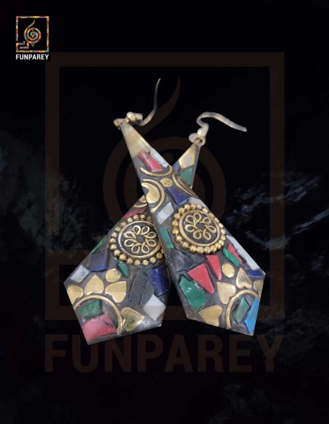 Ethnic Tribal Metallic Earrings "Shard Enamored" - Image 2
