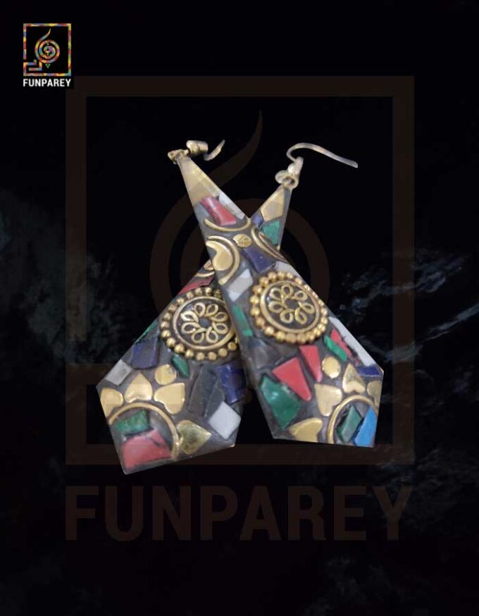 Ethnic Tribal Metallic Earrings "Shard Enamored" - Image 6